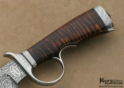 Bruce Bump Custom Knife Sole Authorship Damascus & Koa Ring Guard Fighter Engraved by Jere Davidson - Image 9