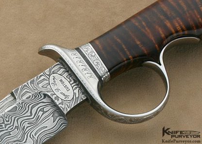 Bruce Bump Custom Knife Sole Authorship Damascus & Koa Ring Guard Fighter Engraved by Jere Davidson - Image 2