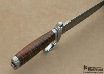 Bruce Bump Custom Knife Sole Authorship Damascus & Koa Ring Guard Fighter Engraved by Jere Davidson - Image 3