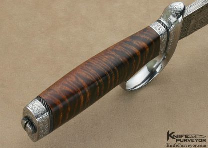 Bruce Bump Custom Knife Sole Authorship Damascus & Koa Ring Guard Fighter Engraved by Jere Davidson - Image 4