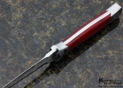 Don Lozier Custom Knife Engraved by Bruce Shaw "Skull with Bullett Hole" Red Jasper Boot Dagger - Image 5