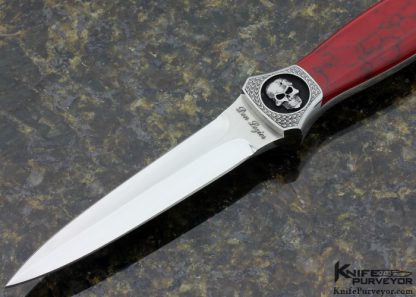 Don Lozier Custom Knife Engraved by Bruce Shaw "Skull with Bullett Hole" Red Jasper Boot Dagger - Image 2