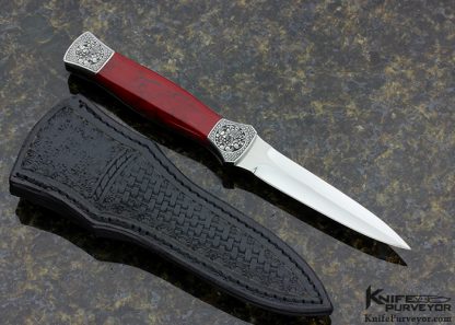 Don Lozier Custom Knife Engraved by Bruce Shaw "Skull with Bullett Hole" Red Jasper Boot Dagger - Image 3