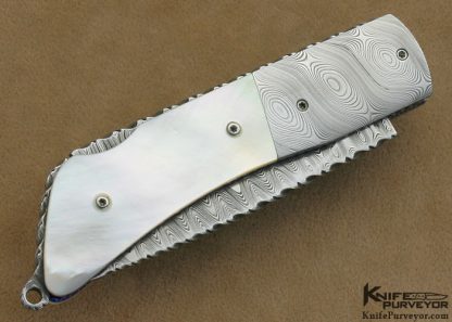 Bud Weston Custom Knives Mother of Pearl & Mike Norris Stainless Damascus Lockback - Image 3