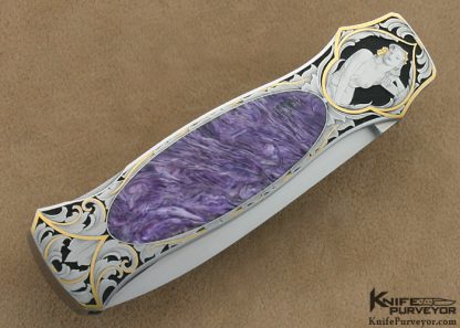 Jack Busfield Custom Knife Sam Alfano Engraved Charoite Interframe Lockback Price Dagger - Image 4