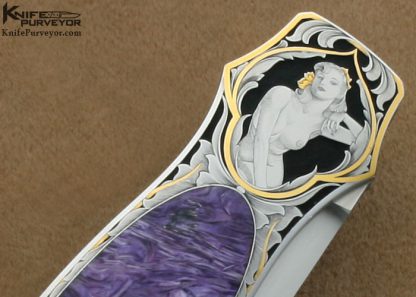 Jack Busfield Custom Knife Sam Alfano Engraved Charoite Interframe Lockback Price Dagger - Image 5