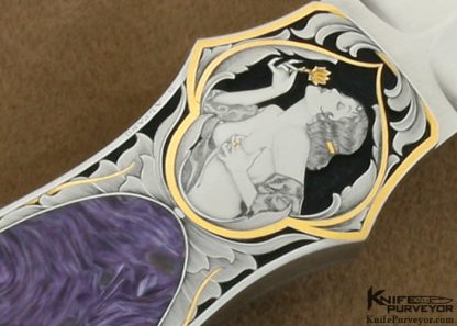 Jack Busfield Custom Knife Sam Alfano Engraved Charoite Interframe Lockback Price Dagger - Image 3