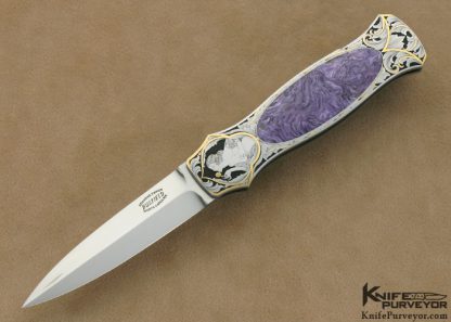Jack Busfield Custom Knife Sam Alfano Engraved Charoite Interframe Lockback Price Dagger