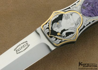 Jack Busfield Custom Knife Sam Alfano Engraved Charoite Interframe Lockback Price Dagger - Image 2