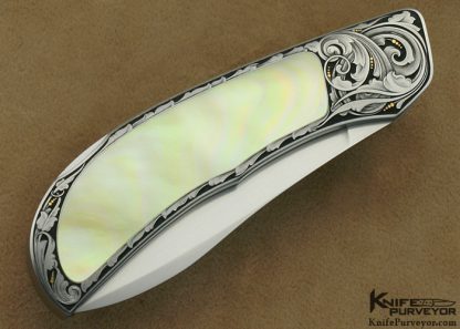 Jack Busfield Custom Knife South Seas Gold Lip Pearl Interframe Lockback Engraved by Steve J. Lindsay - Image 3