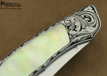 Jack Busfield Custom Knife South Seas Gold Lip Pearl Interframe Lockback Engraved by Steve J. Lindsay - Image 4