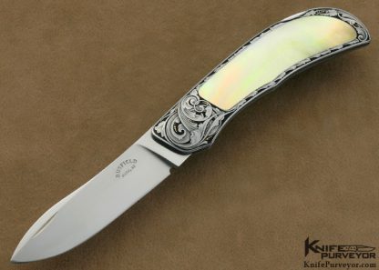 Jack Busfield Custom Knife South Seas Gold Lip Pearl Interframe Lockback Engraved by Steve J. Lindsay