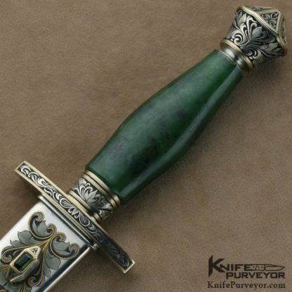 Buster Warenski Custom Knives Engraved Jade Presentation Dagger - Image 4