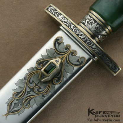 Buster Warenski Custom Knives Engraved Jade Presentation Dagger - Image 5