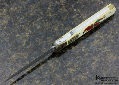 Butch Vallotton Custom Knife "Viper" OTF Auto Scrimshawed Phenolic by Denise Kondria with Mokume and Damascus - Image 4