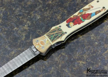 Butch Vallotton Custom Knife "Viper" OTF Auto Scrimshawed Phenolic by Denise Kondria with Mokume and Damascus - Image 7