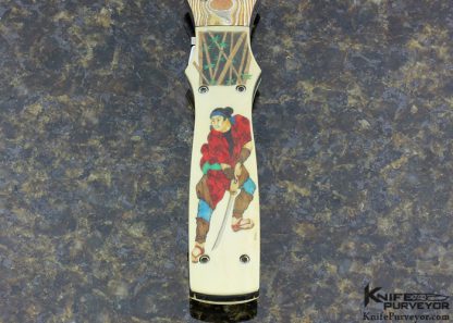 Butch Vallotton Custom Knife "Viper" OTF Auto Scrimshawed Phenolic by Denise Kondria with Mokume and Damascus - Image 6