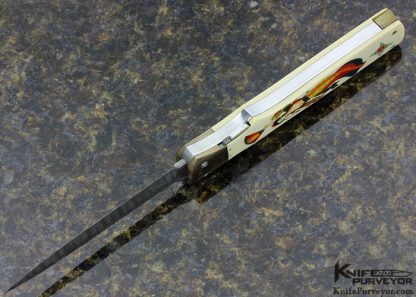 Butch Vallotton Custom Knife "Viper" OTF Auto Scrimshawed Phenolic by Denise Kondria with Mokume and Damascus - Image 5