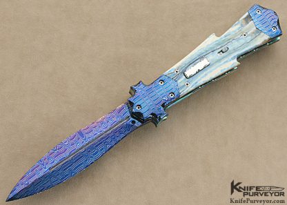 sept 21 2016 Butch Vallotton Custom Knives Blued Damascus Automatic
