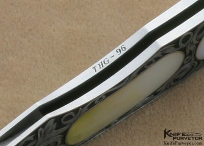 C Gray Taylor Custom Knife Tim George Engraved Double Mother of Pearl Shell Interframe Lockback - Image 6