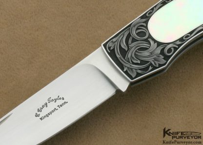 C Gray Taylor Custom Knife Tim George Engraved Double Mother of Pearl Shell Interframe Lockback - Image 2