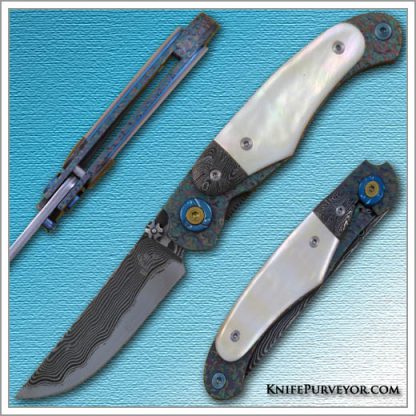 Captain B. Koyama's Custom Knife: San Mai Damascus Framelock with Mother of Pearl and Damascus Overlays