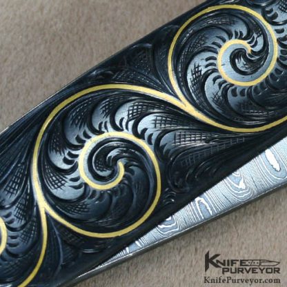 Kit Carson Custom Knife Jeff Flannery Engraved Damascus Linerlock - Image 4