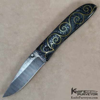 Kit Carson Custom Knife Jeff Flannery Engraved Damascus Linerlock