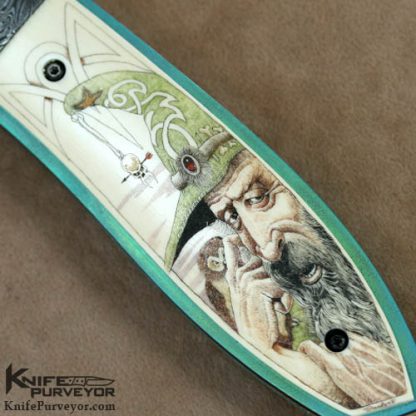 Kit Carson Custom Knife Garbo Scrimmed Pre-Ban Elephant Ivory & Damascus Crosslock - Image 3