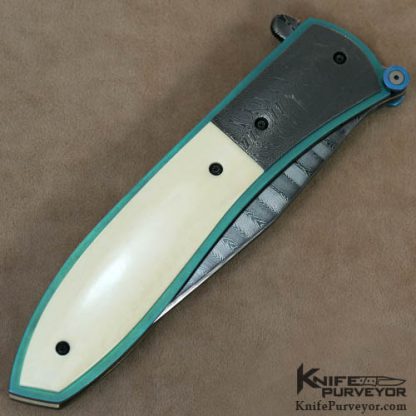 Kit Carson Custom Knife Garbo Scrimmed Pre-Ban Elephant Ivory & Damascus Crosslock - Image 4