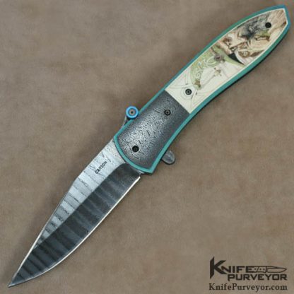 Kit Carson Custom Knife Garbo Scrimmed Pre-Ban Elephant Ivory & Damascus Crosslock