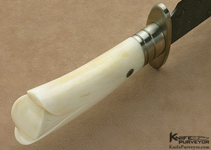 Jerry Lairson Custom Knife Carved Giraffe Bone Nickel Silver & Sole Authorship Damascus "Lily" Bowie - Image 9