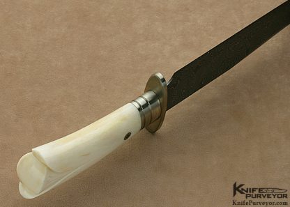 Jerry Lairson Custom Knife Carved Giraffe Bone Nickel Silver & Sole Authorship Damascus "Lily" Bowie - Image 8