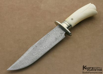 Jerry Lairson Custom Knife Carved Giraffe Bone Nickel Silver & Sole Authorship Damascus "Lily" Bowie