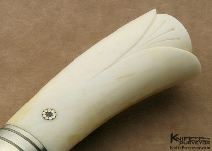 Jerry Lairson Custom Knife Carved Giraffe Bone Nickel Silver & Sole Authorship Damascus "Lily" Bowie - Image 3