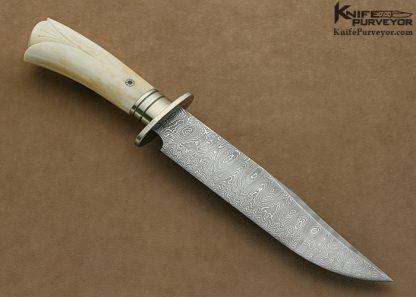 Jerry Lairson Custom Knife Carved Giraffe Bone Nickel Silver & Sole Authorship Damascus "Lily" Bowie - Image 4