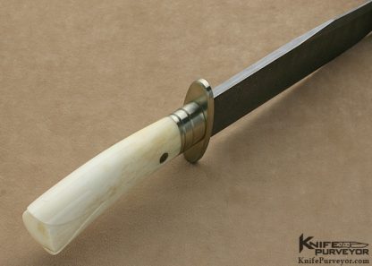 Jerry Lairson Custom Knife Carved Giraffe Bone Nickel Silver & Sole Authorship Damascus "Lily" Bowie - Image 6
