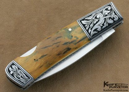 Frank Centofante's Custom Knife: Green & Tan Mammoth Ivory Lockback Engraved by Jere Davidson - Image 3