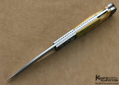 Frank Centofante's Custom Knife: Green & Tan Mammoth Ivory Lockback Engraved by Jere Davidson - Image 5