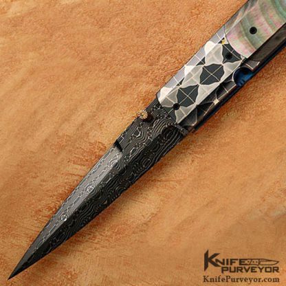 Jeff Chaffee Custom Knives Damascus and Blacklip Tahitian Pearl Linerlock Dagger - Image 2