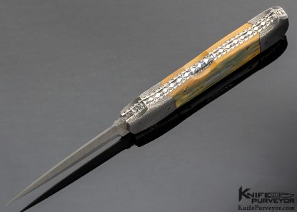 Charlie Dake Custom Knife Fossil Mammoth and Mosaic Damascus D/A Automatic Lockback - Image 4