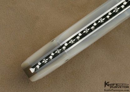 Charlie Dake Custom Knives Mother of Pearl Shell & Damascus Button Release Dagger - Image 8