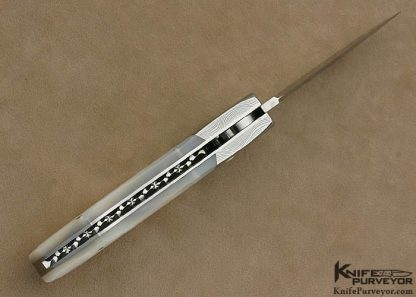 Charlie Dake Custom Knives Mother of Pearl Shell & Damascus Button Release Dagger - Image 7