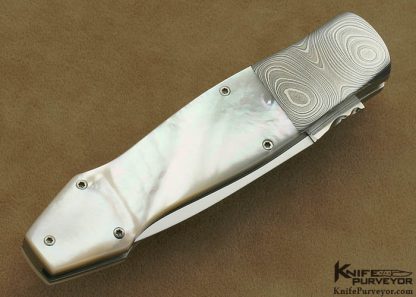 Charlie Dake Custom Knives Mother of Pearl Shell & Damascus Button Release Dagger - Image 3
