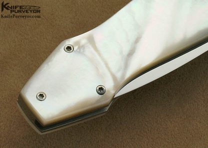 Charlie Dake Custom Knives Mother of Pearl Shell & Damascus Button Release Dagger - Image 5