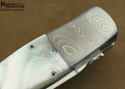 Charlie Dake Custom Knives Mother of Pearl Shell & Damascus Button Release Dagger - Image 4