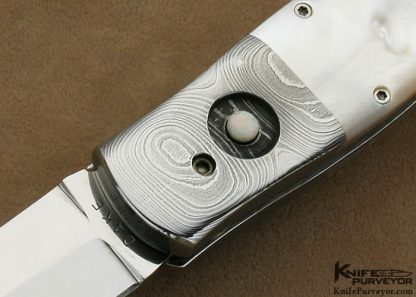 Charlie Dake Custom Knives Mother of Pearl Shell & Damascus Button Release Dagger - Image 2