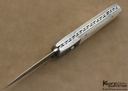Charlie Dake Custom Knives Mother of Pearl Shell & Damascus Button Release Dagger - Image 6