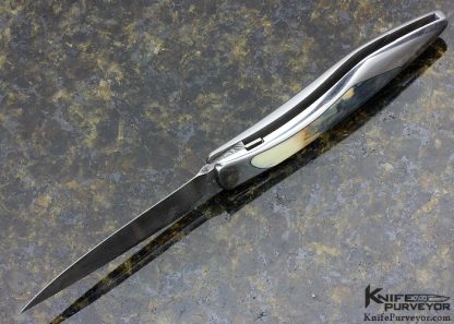 Charles Bennica Custom Knife Chrysalide Linerlock with Mammoth Interframe with Claude Schosseler Carbon Damascus - Image 5