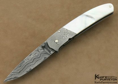 Norris Custom Knife Mother of Pearl Shell & Damascus Linerlock